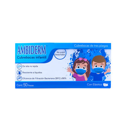 Cubrebocas Infantil de 3 capas plisado termosellado. Caja con 50 piezas varios colores.