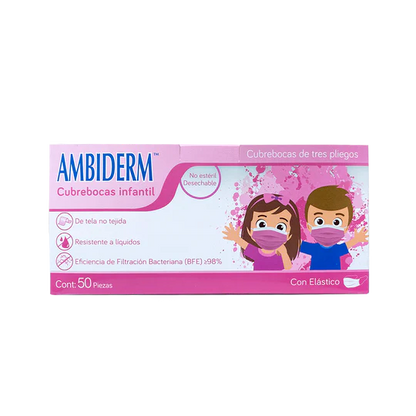 Cubrebocas Infantil de 3 capas plisado termosellado. Caja con 50 piezas varios colores.