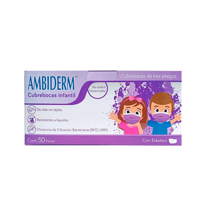 Cubrebocas Infantil de 3 capas plisado termosellado. Caja con 50 piezas varios colores.