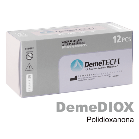 DemeDIOX Sutura de Polidioxanona 3-0 con aguja 1/2 30mm aguja ahusada caja con 12 piezas