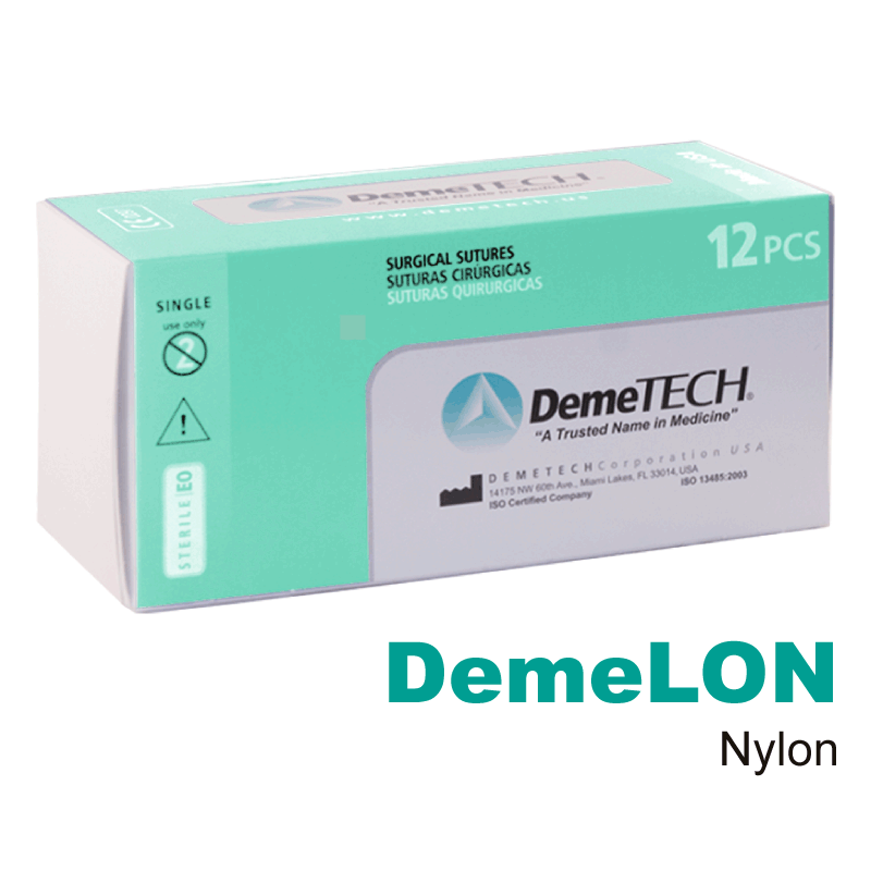 DemeLON Sutura de nylon 5-0 45 cm aguja 3/8 reverso cortante 19 mm