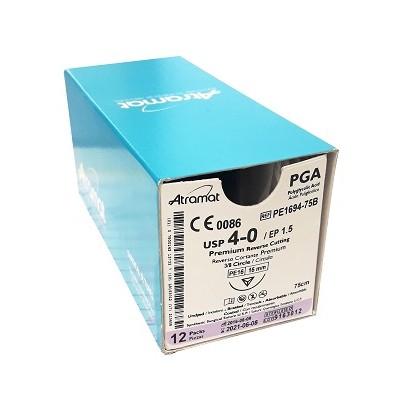 PGA Sutura de ácido poliglicolico incoloro 4-0 con aguja 3/8 19 mm reverso cortante