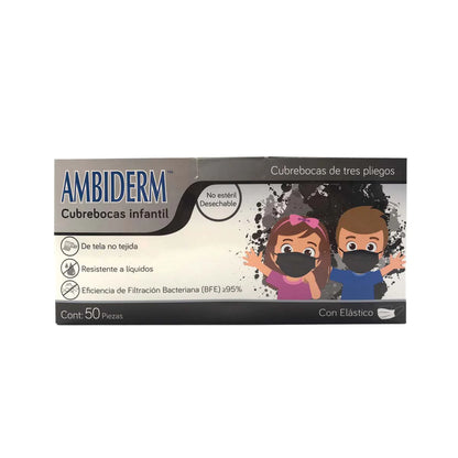 Cubrebocas Infantil de 3 capas plisado termosellado. Caja con 50 piezas varios colores.